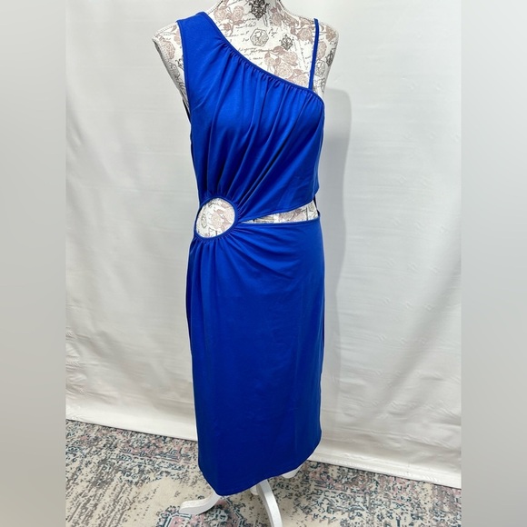 WALTER BAKER Royal blue one shoulder cutout midi dress size L - Picture 10 of 16